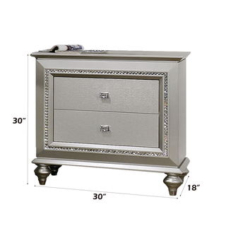 Sunvega Champagne Finish Nightstand with Crystal Accents and Felt-Lined Drawers