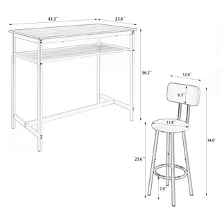 Sunvega 5 Piece Counter Height Table and Chairs Set for 4 with Backrests and Footrests