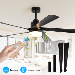 Sunvega 60 inch Modern Wood Ceiling Fan with Light and Remote Control, 6-Speed Noiseless Reversible DC Motor