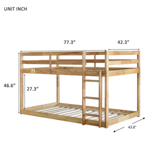 Sunvega Twin over Twin Solid Wooden Bunk Bed with Ladder and Strengthened Slats