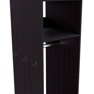 Sunvega Wenge 3-Shelf Wardrobe with Mirror and Open Storage for Bedroom