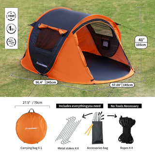 Sunvega 2 Person Pop Up Camping Tent with Orange and Black Color
