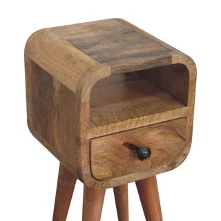 Sunvega Ultra-Compact Solid Mango Wood Nightstand with Drawer and Open Slot