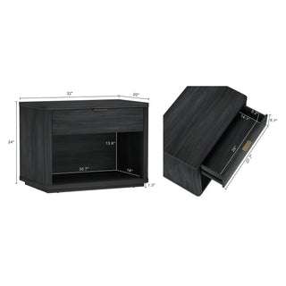 Sunvega Modern Brown Nightstand with Open Shelf and Drawer for Bedroom