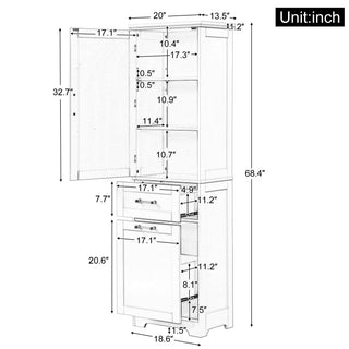 Sunvega Tall Freestanding Bathroom Storage Cabinet with Two Drawers and Adjustable Shelf
