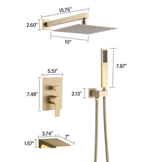 Sunvega Matte Black Wall Mount Shower System with High Pressure Rain and Handheld