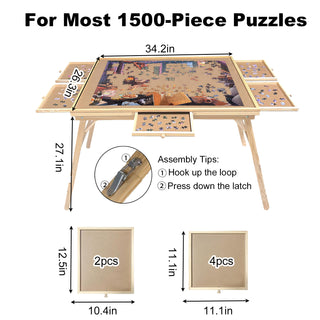 Sunvega 27 Inch Tall Wood Puzzle Table with Legs and 5 Drawers for Adults