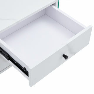 Sunvega MDF and Tempered Glass Double-Drawer Bedside Table with Storage Cabinet