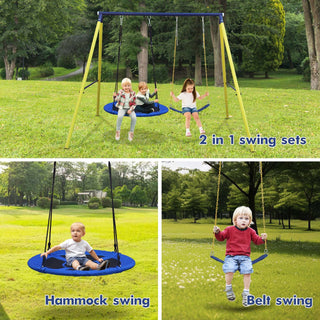 Sunvega Heavy Steel A-Frame Outdoor Metal Swing Set with Safety Belt
