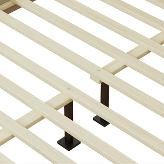 Sunvega Solid Wood Queen Bed Frame with Rattan Headboard and Silent Slats