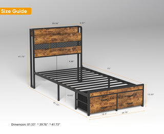 Sunvega Twin Size Bed Frame with Storage Drawers Headboard Charging Station and Smart LED Lights