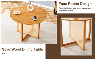 Sunvega Chinese Country Retro Walnut Solid Wood Round Table with Imitation Rattan Legs