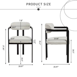 Sunvega Modern Mid-Century Upholstered Boucle Dining Chairs Set of 2 with Black Metal Legs