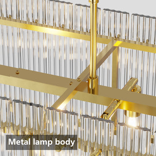 Sunvega Modern Gold Round Chandelier with Water Ripple Crystal Glass for Dining Room