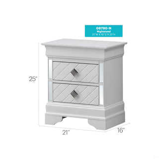 Sunvega Sophisticated Silver Champagne Transitional Nightstand with Two Drawers for Storage