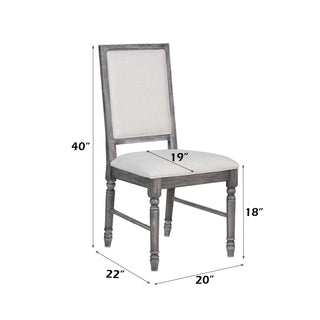 Sunvega Cream Linen Upholstered Side Chair with Weathered Gray Finish and Wooden Legs