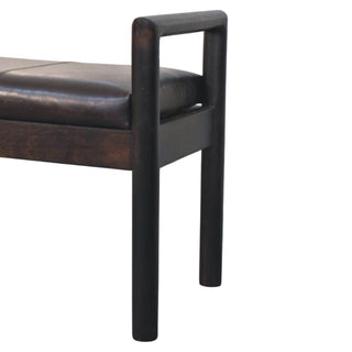 Sunvega Minimalist Solid Wood Gridline Bench with Black Leather Upholstered Frame