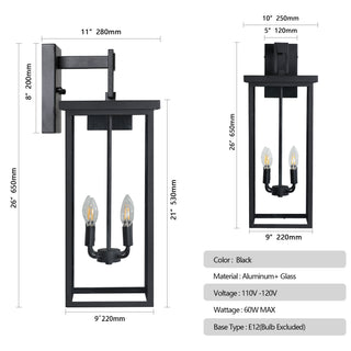 Sunvega Modern Black Metal Frame Clear Glass Outdoor Wall Lanterns Sconces