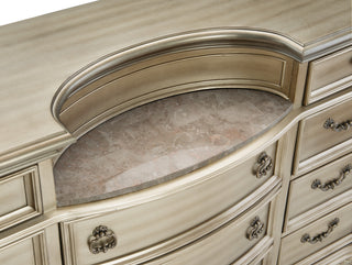 Sunvega Silver Finish European Design Nightstand with Genuine Marble Top