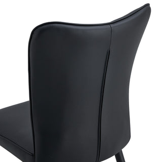 Sunvega Modern Black PU Chairs with Vertical Stripe Design and Metal Legs Set of Two