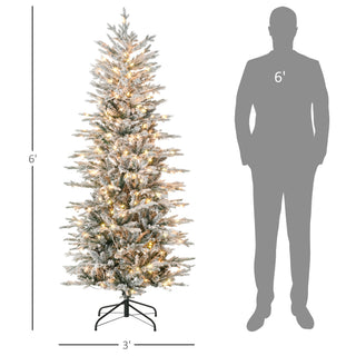 Sunvega Pencil Artificial Xmas Tree with Faux Snow Flocked Full Branch Tips Flame-retardant
