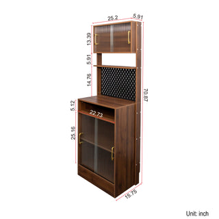 Sunvega Kitchen Pantry Sideboard with Two Sliding Glass Doors and Spacious Countertop