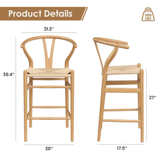 Sunvega Mid-Century Wishbone Barstool with Woven Papercord Seat Fully Assembled Walnut