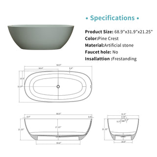 Sunvega Freestanding Soaking Bathtub with Overflow Drain Made of Stone Resin