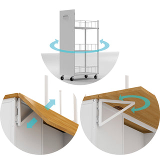 Sunvega White Kitchen Island with Foldable Dining Bar and Large Storage Cabinet