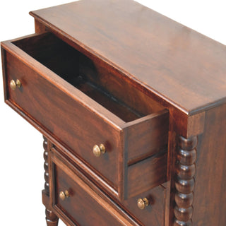 Sunvega Solid Mango Wood 3 Drawer Chest with Turned Oak Finish