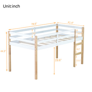 Sunvega Espresso Rubber Wood Low Height Loft Bed with Ladder for Bedroom