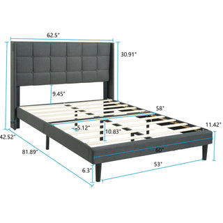 Sunvega Modern Upholstered Platform Bed Frame with Button Tufted Linen Headboard