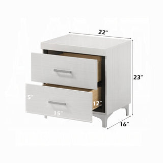 Sunvega Modern Contemporary White Finish Nightstand with Two Drawers and Metal Legs