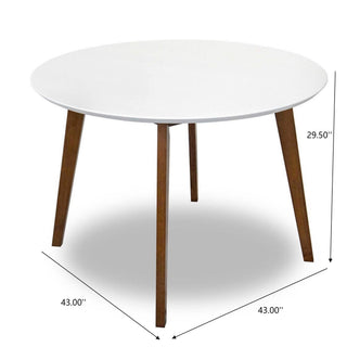 Sunvega Alina Contemporary White Dining Table with Solid Wood Base 43 Inch