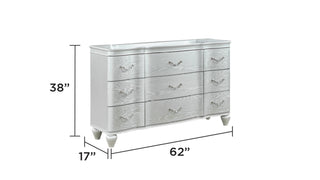 Sunvega Silver Wood 9-Drawer Dresser With Metal Pulls And Curved Front Design