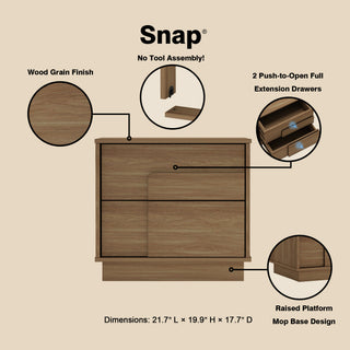 Sunvega Modern Whitewashed Oak Nightstand with Two Push Open Drawers for Bedroom