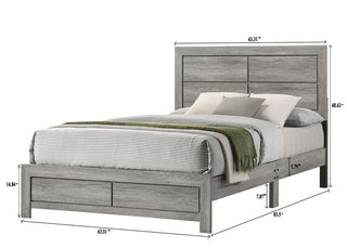 Sunvega Queen Size Platform Bed with Clean-lined Headboard in Gray Wood Grain Finish