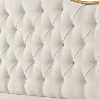 Sunvega Upholstered Queen Bed Frame with Tufted Headboard and Curved Design