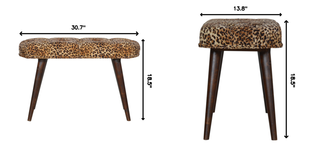 Sunvega Solid Wood Leopard Print Deep Button Upholstered Bench in Brown