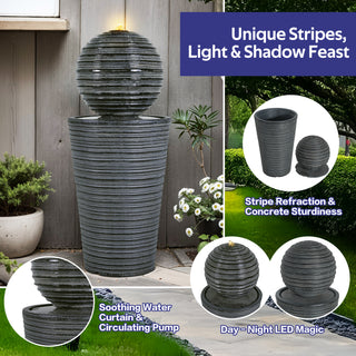 Sunvega LED-Lit Modern Concrete Column Fountain for Patio Porch Oasis