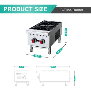 Sunvega Commercial 2-Burner 50,000 BTU Countertop Gas Stove Range with Cast Iron Grates