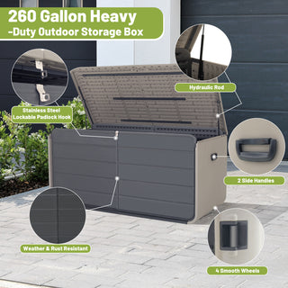 Sunvega 120 Gallon All-Weather Waterproof Lockable Outdoor Metal Storage Box with Wheels