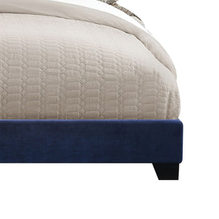 Sunvega Dark Blue Eastern King Panel Bed with Nailhead Trim and Padded Design