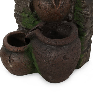 Sunvega Outdoor 4 Tier Faux Stone Waterfall Fountain with LED Lights for Patio