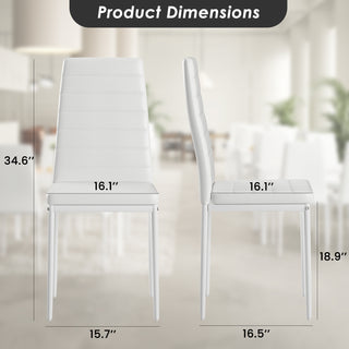 Sunvega Set of 4 Modern White PU Leather Upholstered Dining Chairs with Metal Frame