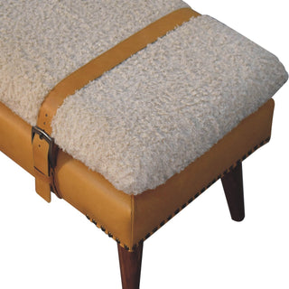 Sunvega Handwoven Cotton and Buffalo Hide Leather Bench with Belted Strap Design