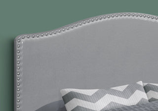 Sunvega Queen Size Upholstered Grey Leather Look Headboard with Silver Nailhead Trim