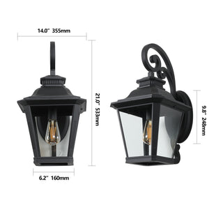 Sunvega Vintage Black Metal Wall Lantern with Clear Glass and Scroll Design