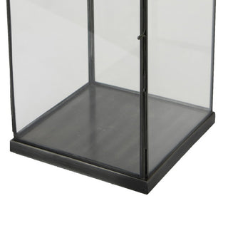 Sunvega Black Metal Lantern with Glass Panels and a Stable Square Base
