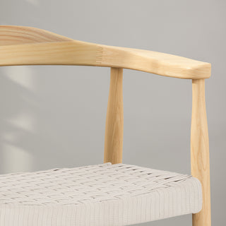 Sunvega Mid-Century Modern Club Chair with Ash Wood Frame and Flat Rope Weave